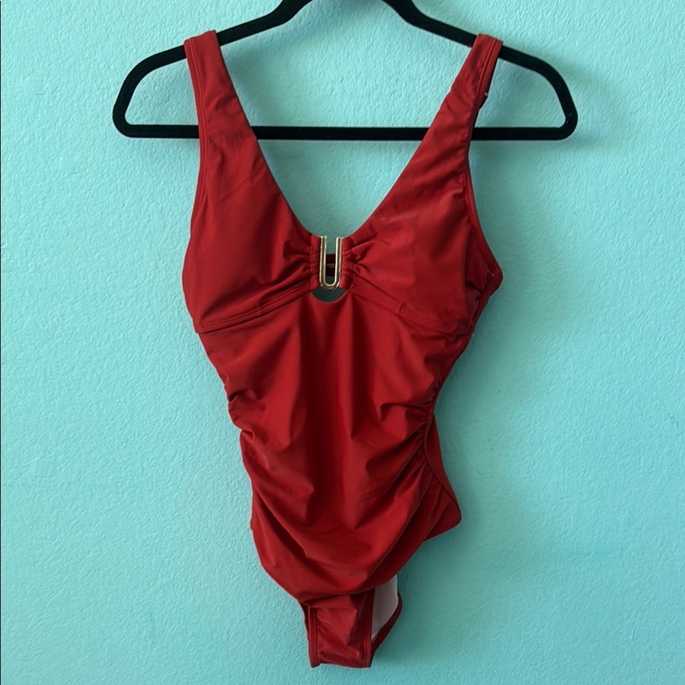 Tummy Control One-Piece Swimsuit with Gold Accent